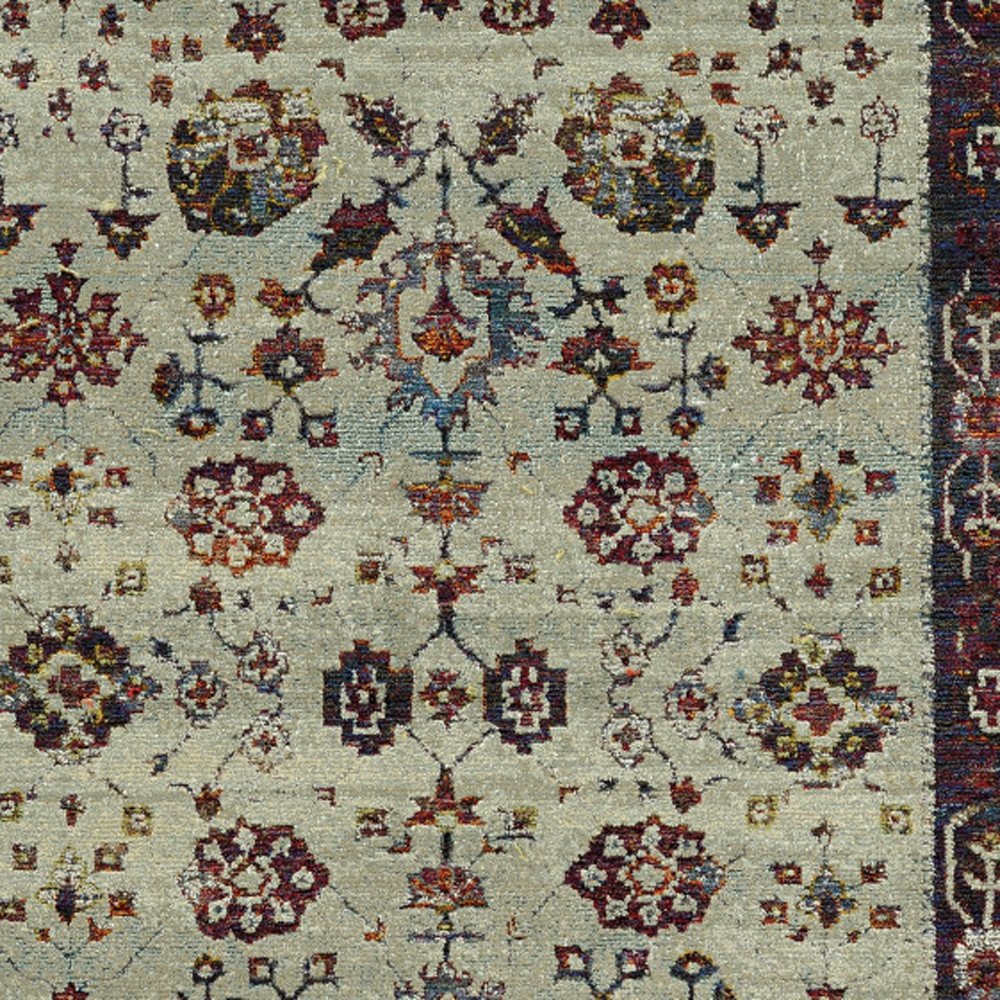 2' X 3' Stone And Red Oriental Area Rug