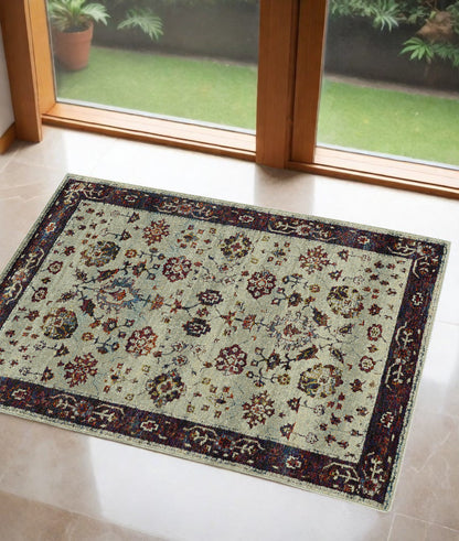 2' X 3' Red and Ivory Oriental Power Loom Area Rug