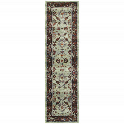 8' Red And Ivory Oriental Runner Rug