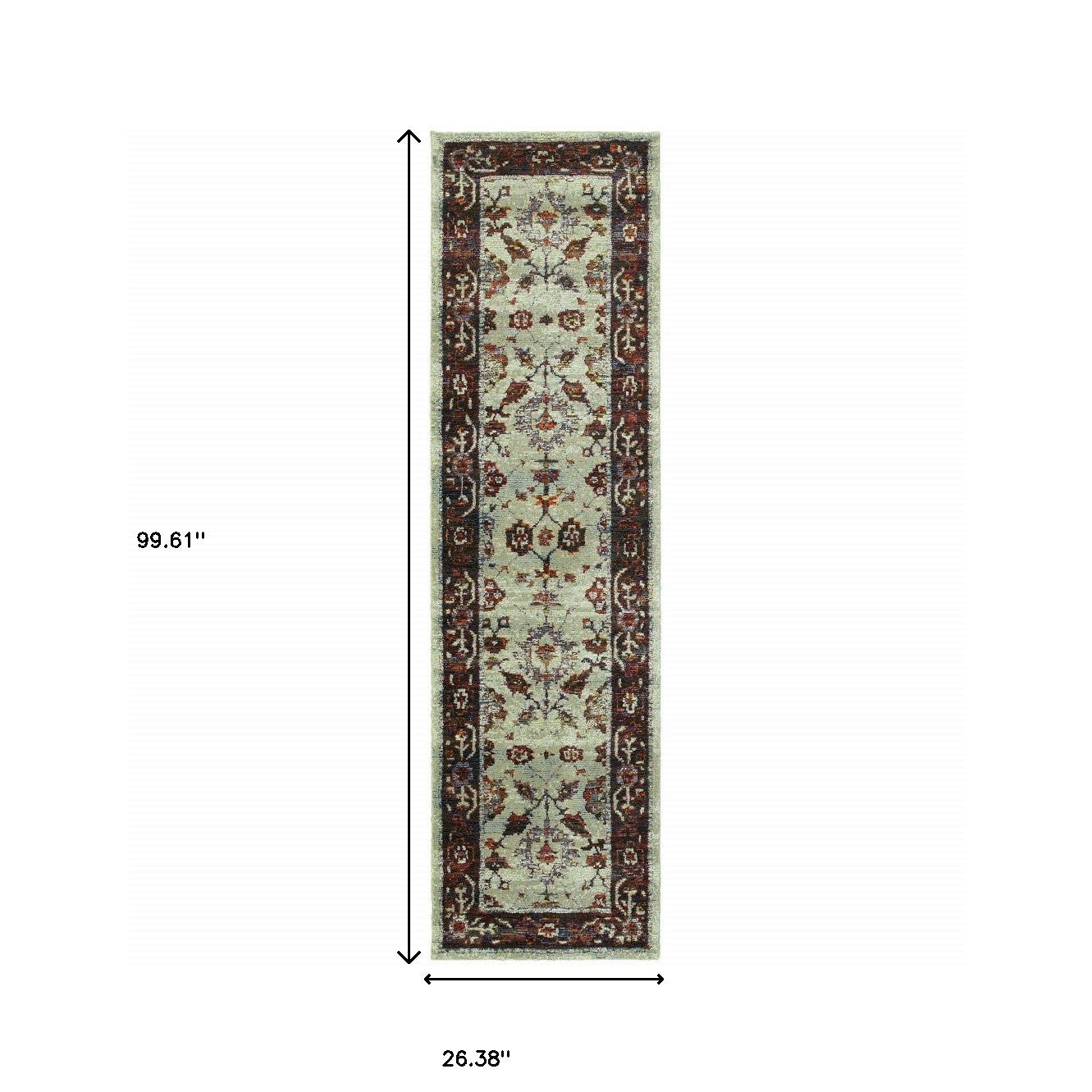 8' Runner Red and Ivory Oriental Power Loom Runner Rug