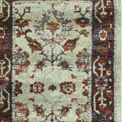 8' Runner Red and Ivory Oriental Power Loom Runner Rug