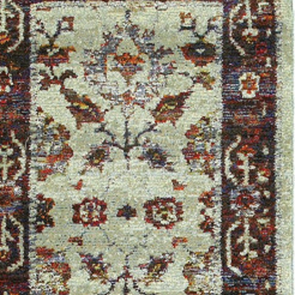 8' Red And Ivory Oriental Runner Rug