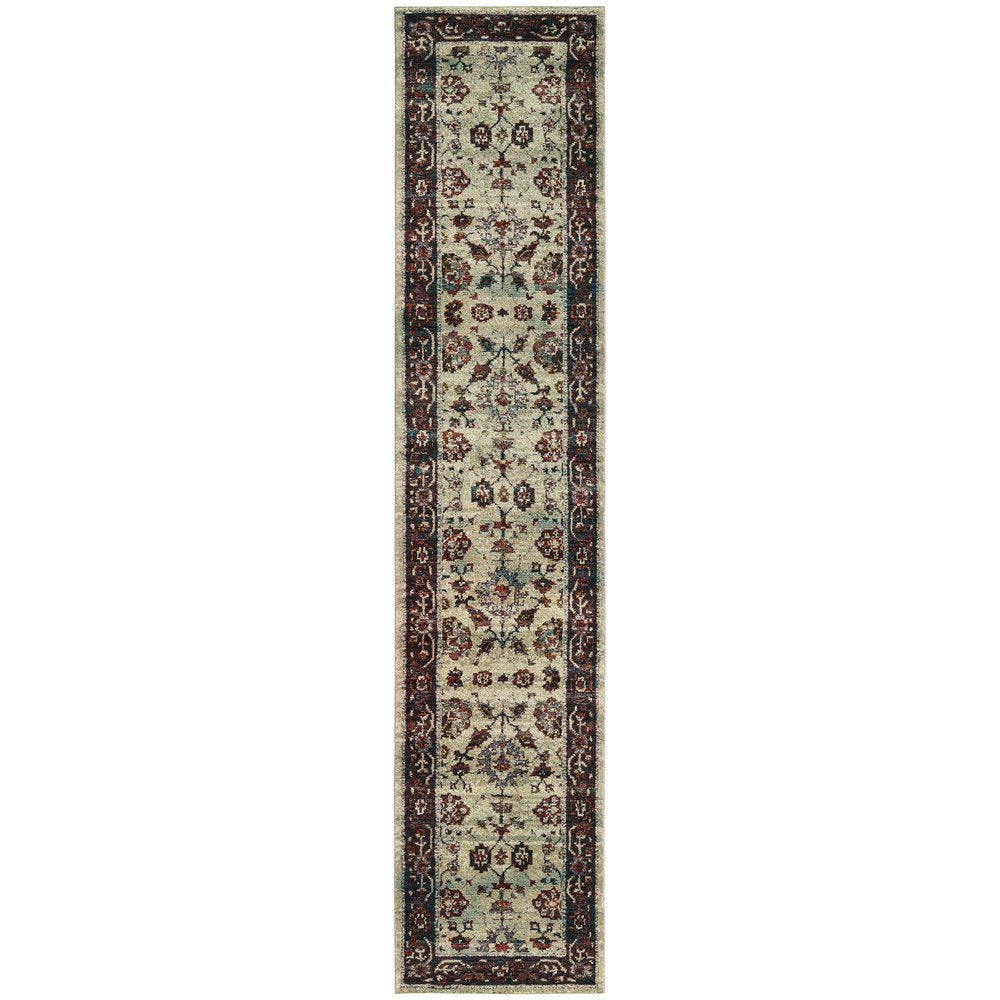12' Stone And Red Oriental Runner Rug