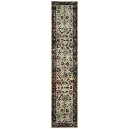 12' Stone And Red Oriental Runner Rug