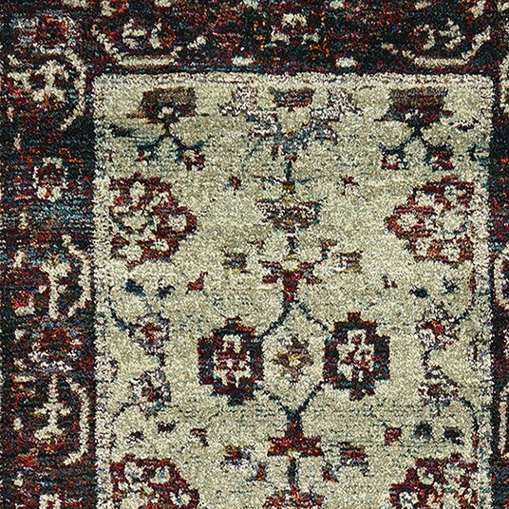 12' Runner Stone and Red Oriental Power Loom Runner Rug