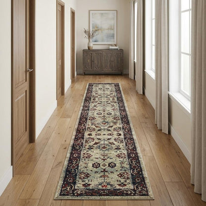 12' Stone And Red Oriental Runner Rug