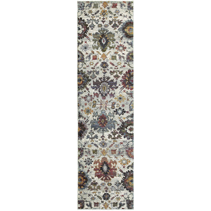 8' Runner Purple and Gray Oriental Power Loom Runner Rug