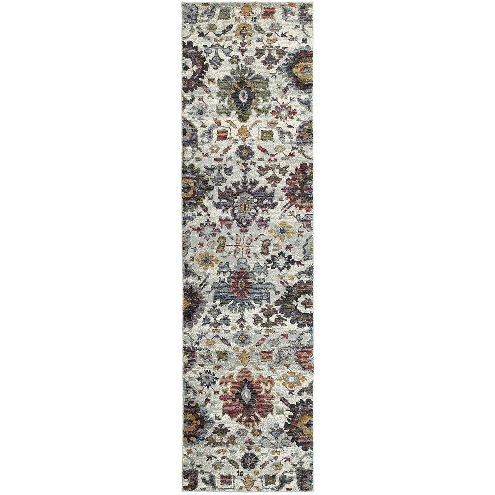 8' Purple And Gray Oriental Runner Rug
