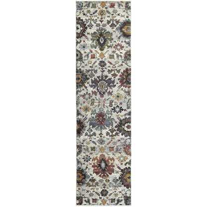 8' Purple And Gray Oriental Runner Rug