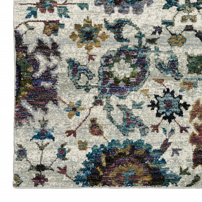 8' Purple And Gray Oriental Runner Rug