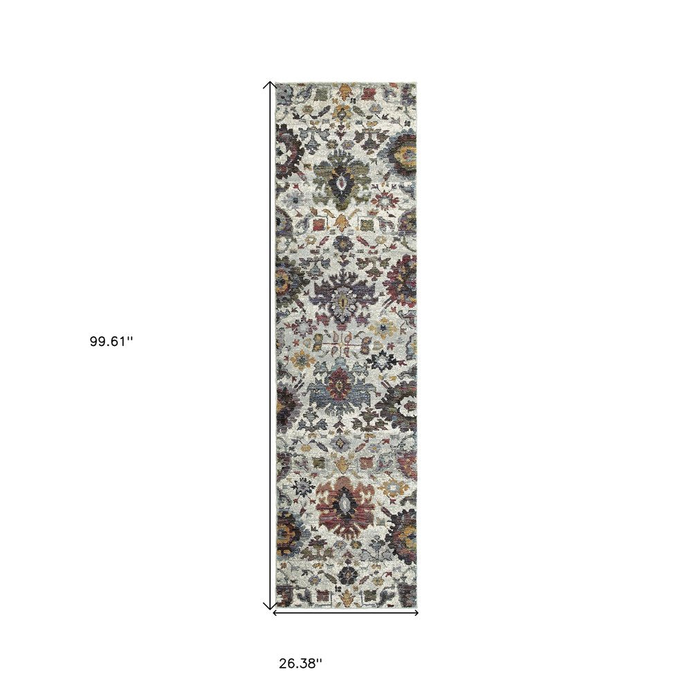 8' Purple And Gray Oriental Runner Rug