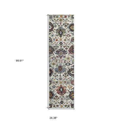 8' Purple And Gray Oriental Runner Rug