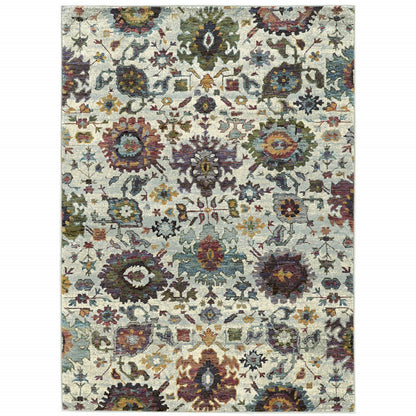 5' X 7' Stone Purple And Green Oriental Area Rug