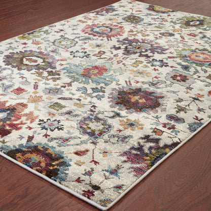 5' X 7' Stone Purple And Green Oriental Area Rug
