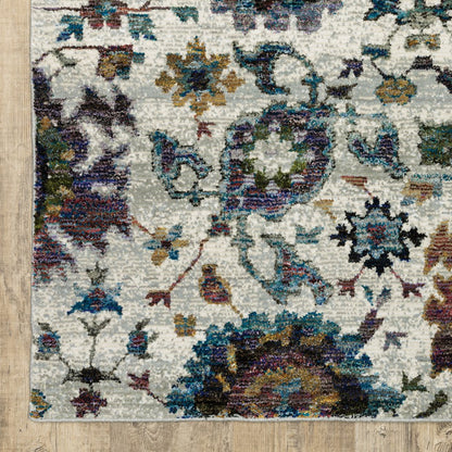 5' X 7' Stone Purple And Green Oriental Area Rug