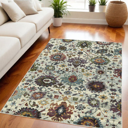 5' X 7' Stone Purple And Green Oriental Area Rug