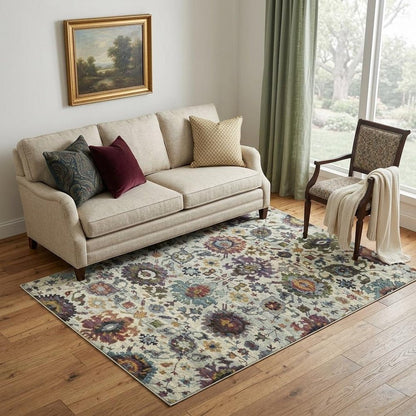 5' X 7' Stone Purple And Green Oriental Area Rug