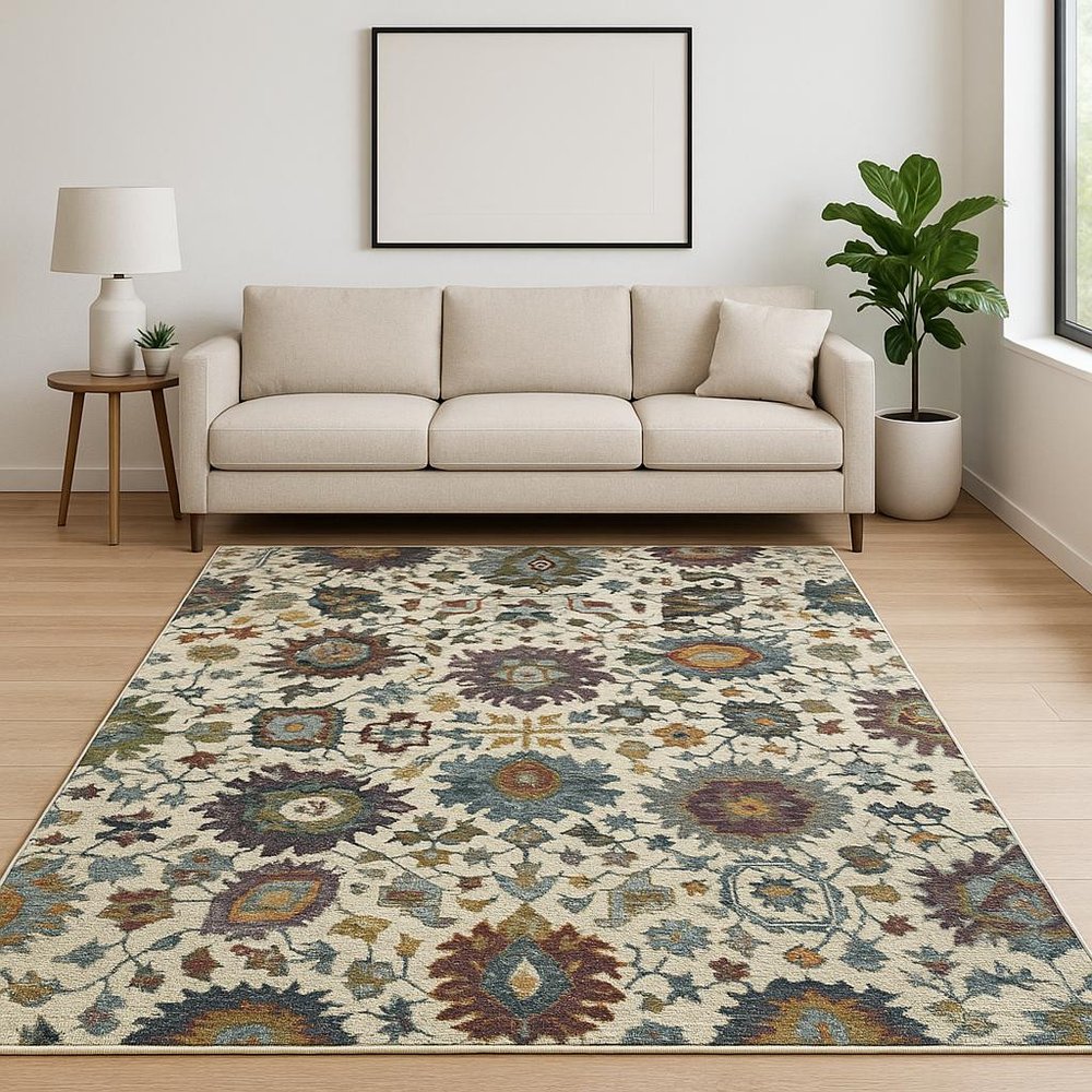 9' X 12' Purple and Gray Oriental Power Loom Area Rug