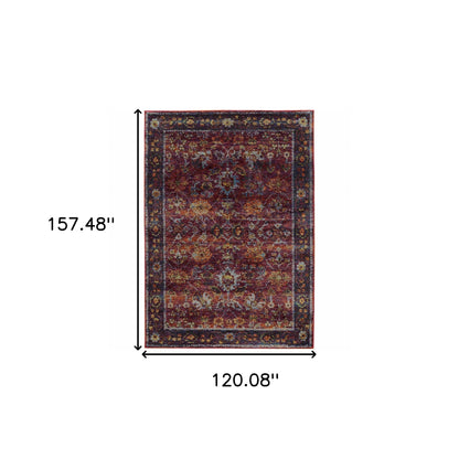 10' X 13' Red Purple Oriental Power Loom Area Rug