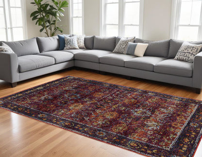 10' X 13' Red Purple Oriental Power Loom Area Rug