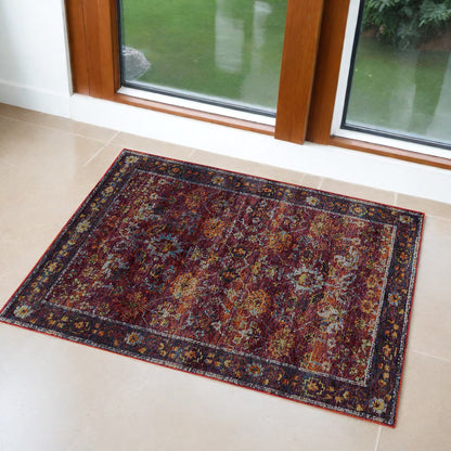 2' X 3' Red Purple Oriental Power Loom Area Rug