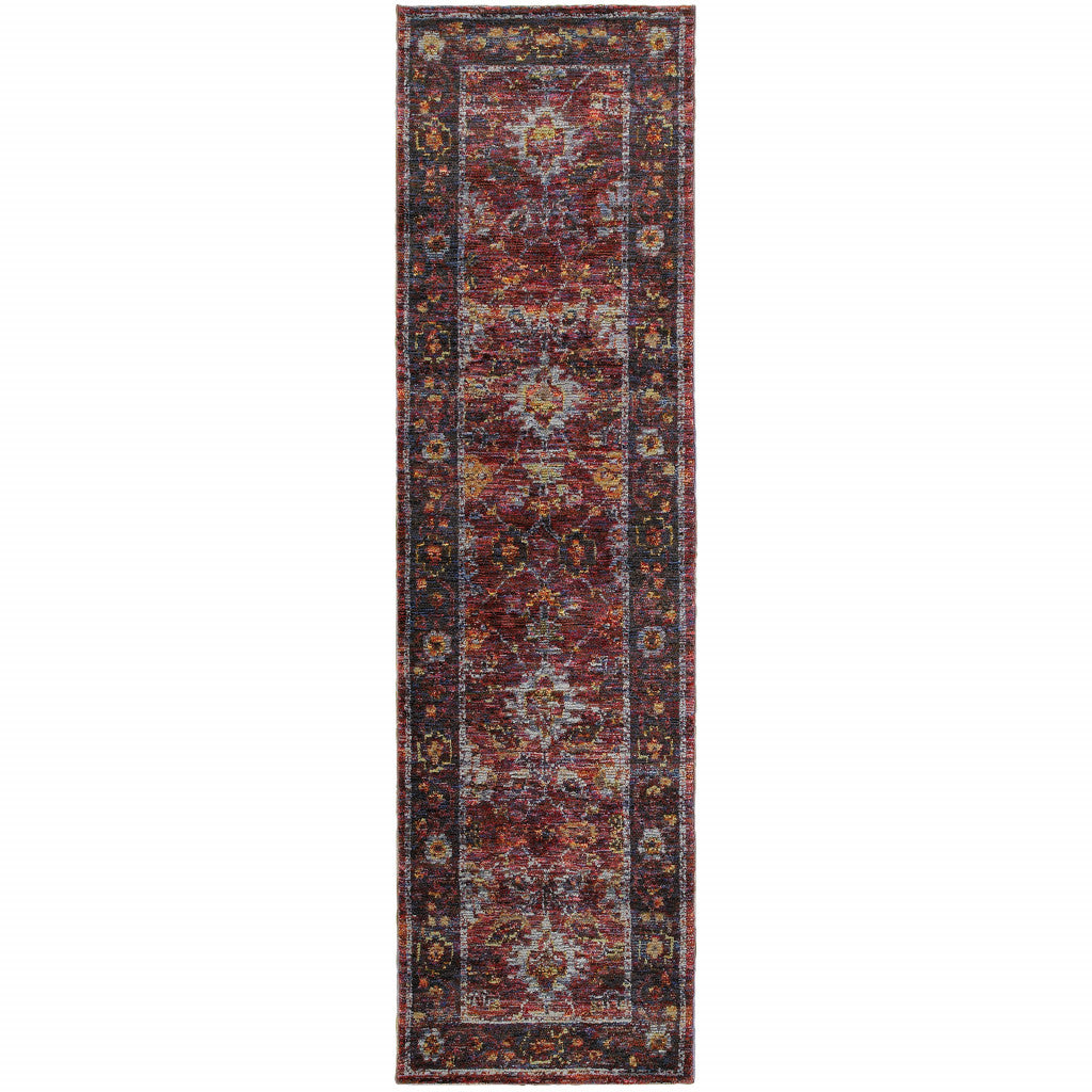 8' Runner Red Purple Oriental Power Loom Runner Rug