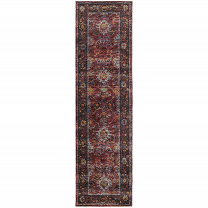 8' Red And Purple Oriental Runner Rug