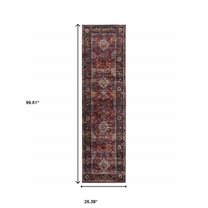 8' Runner Red Purple Oriental Power Loom Runner Rug