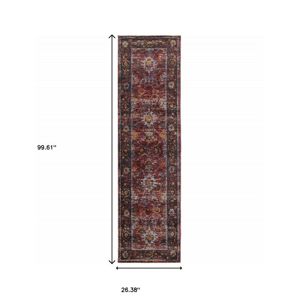 8' Red And Purple Oriental Runner Rug