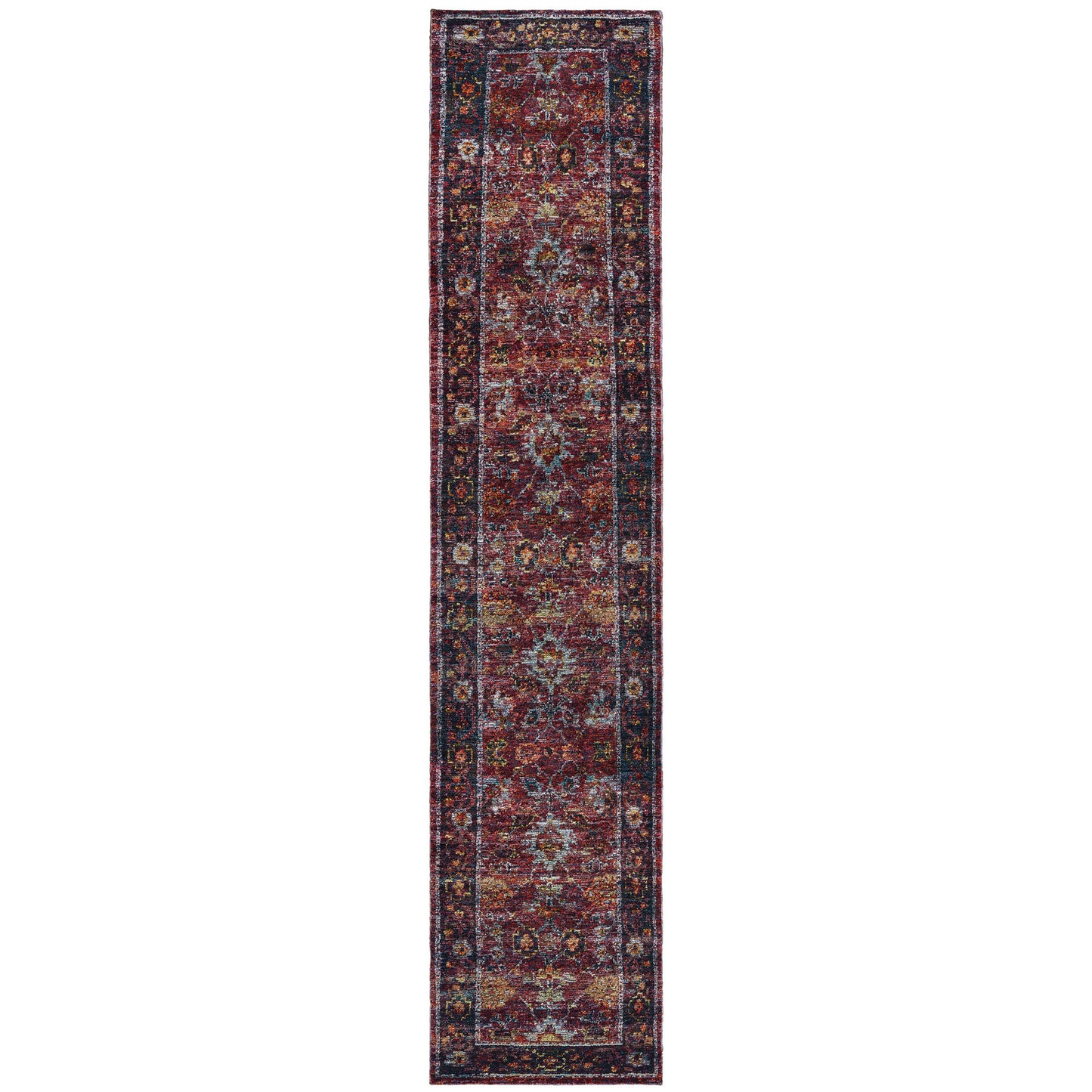 12' Runner Red Purple Gold and Grey Oriental Power Loom Runner Rug