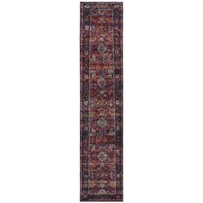 12' Red Purple And Gold Oriental Runner Rug