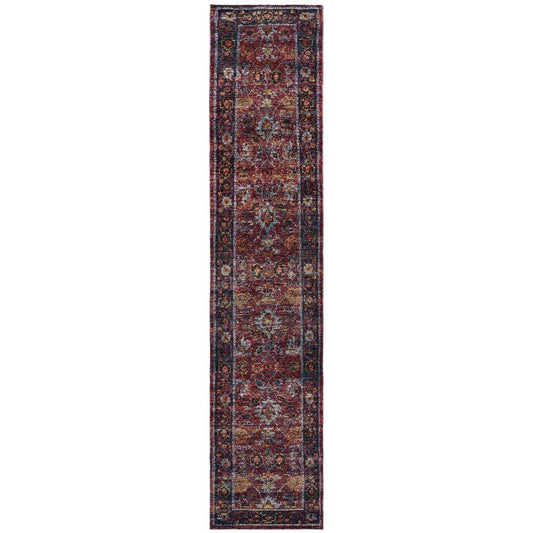 12' Red Purple And Gold Oriental Runner Rug