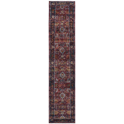 12' Red Purple And Gold Oriental Runner Rug