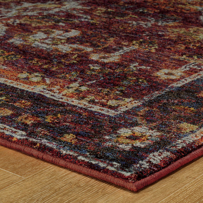 12' Runner Red Purple Gold and Grey Oriental Power Loom Runner Rug