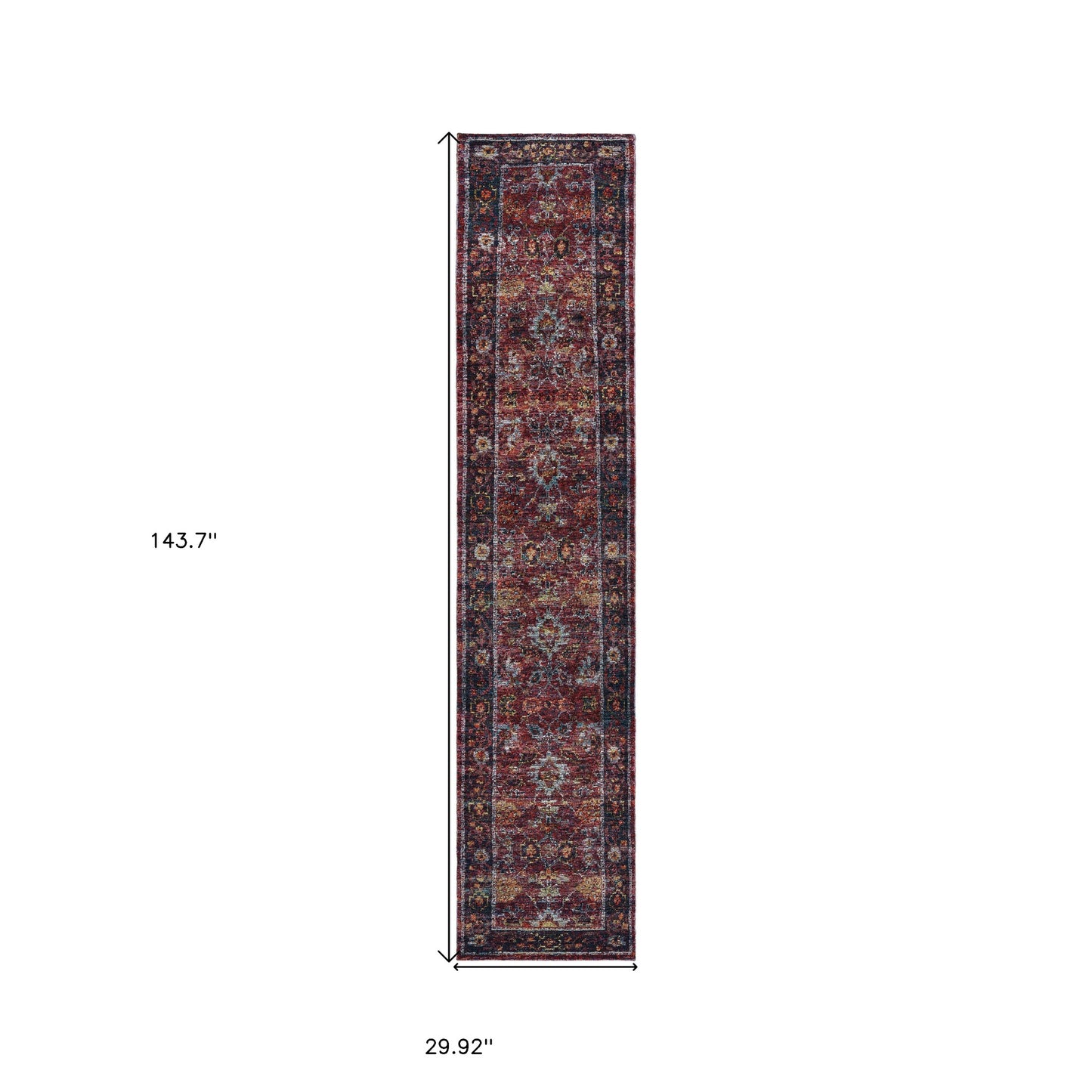 12' Runner Red Purple Gold and Grey Oriental Power Loom Runner Rug