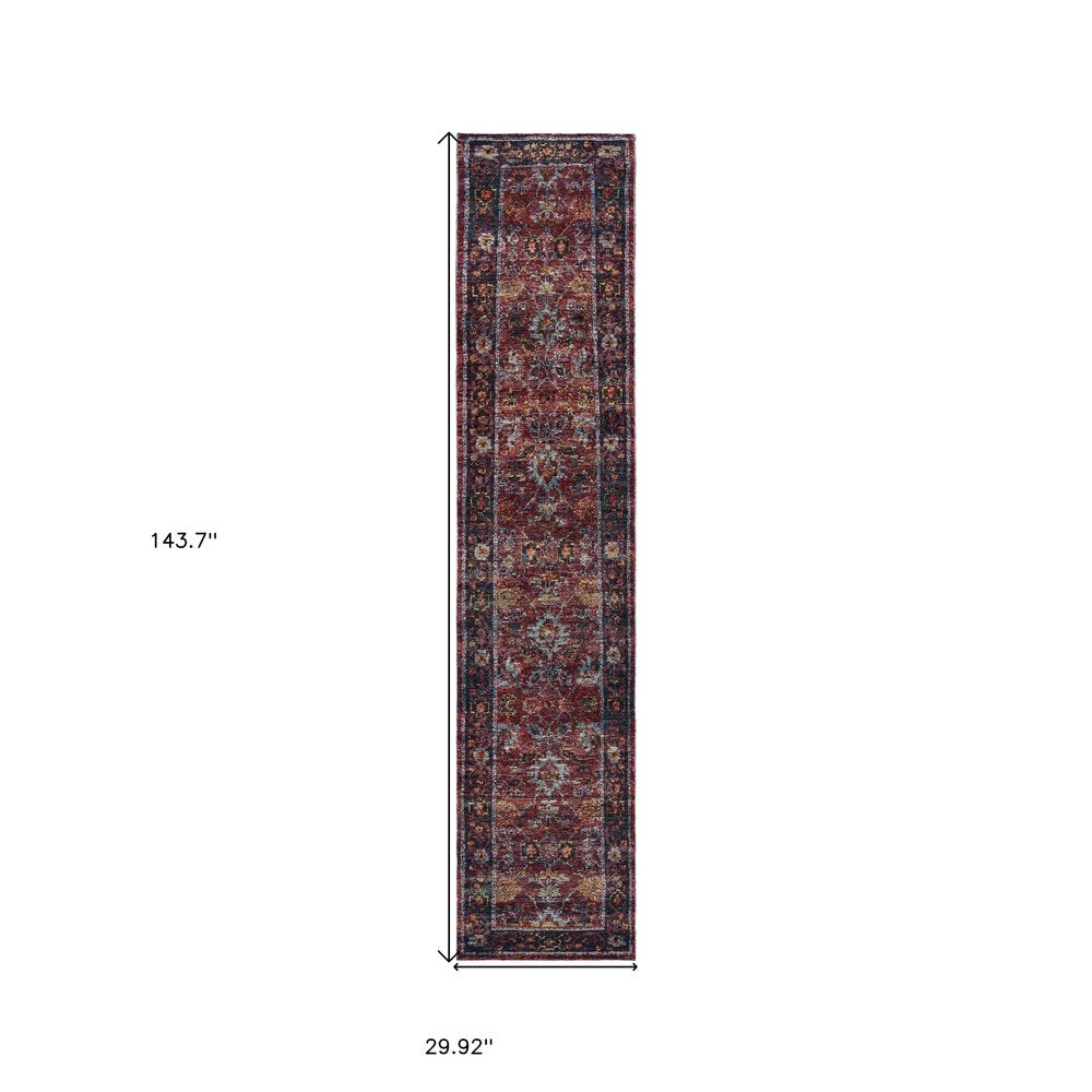 12' Red Purple And Gold Oriental Runner Rug