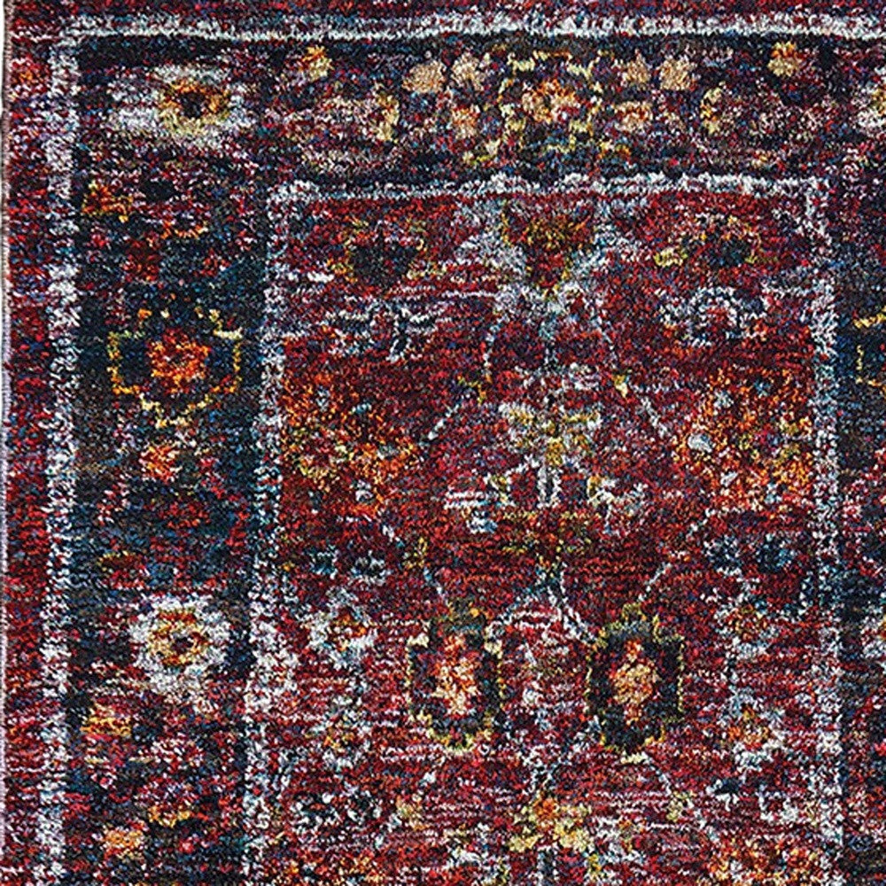 12' Runner Red Purple Gold and Grey Oriental Power Loom Runner Rug