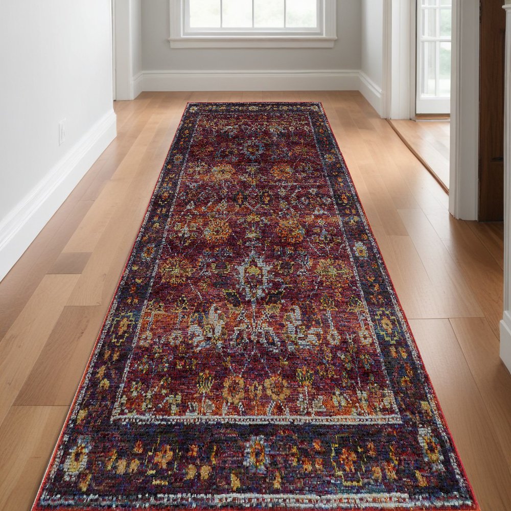 12' Red Purple And Gold Oriental Runner Rug