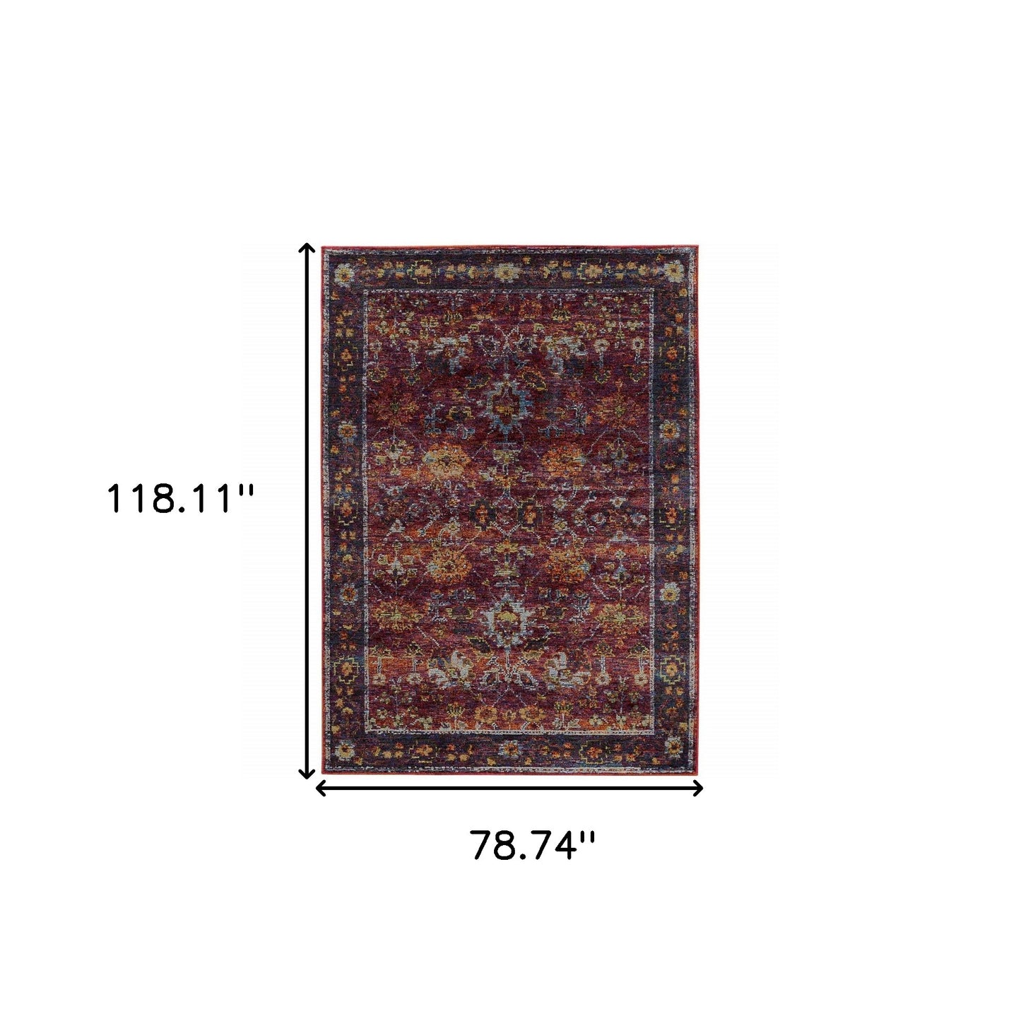 7' X 10' Red Purple Oriental Power Loom Area Rug