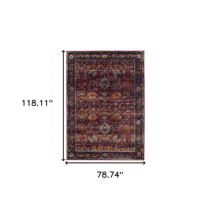 7' X 10' Red Purple Oriental Power Loom Area Rug