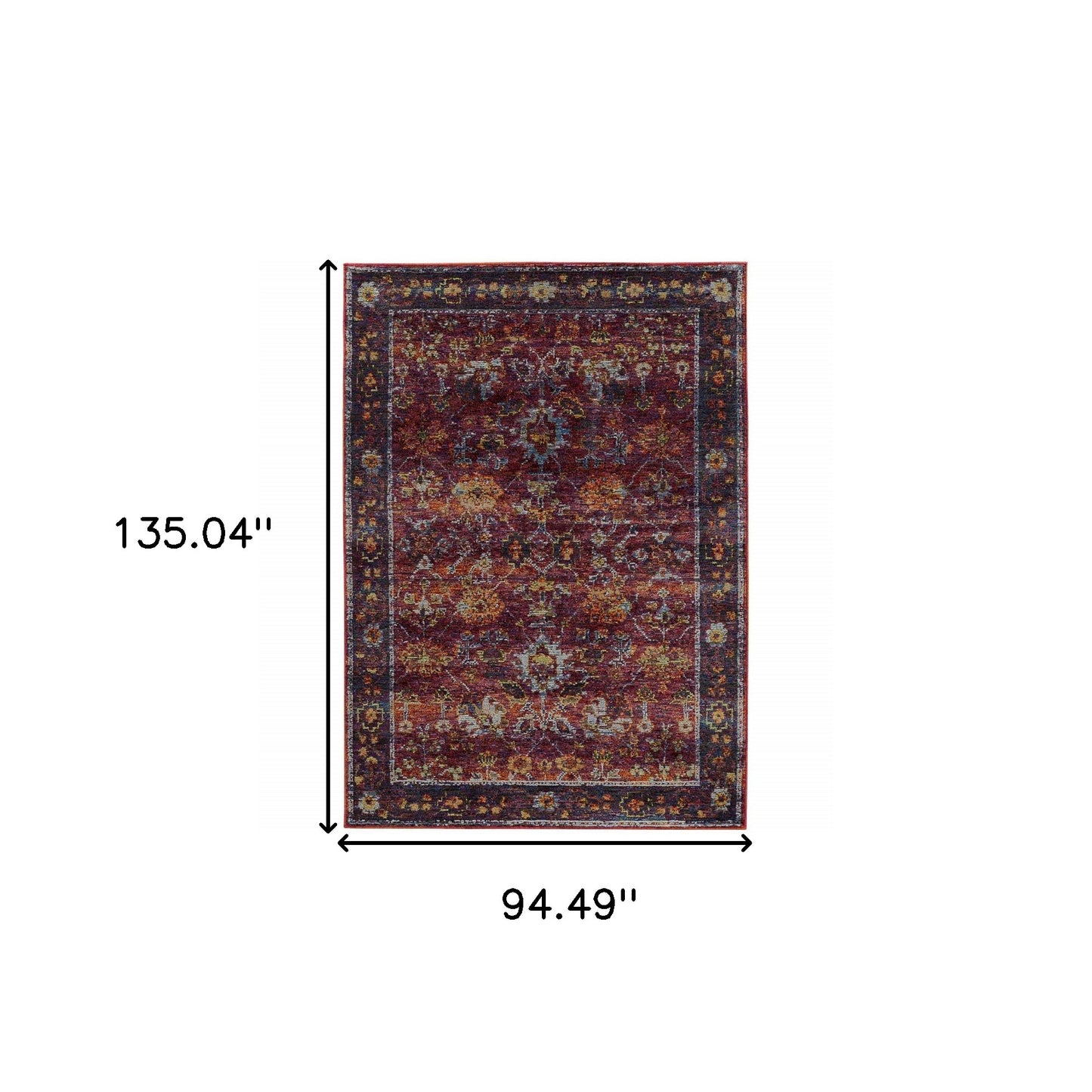 8' X 11' Red Purple Oriental Power Loom Area Rug