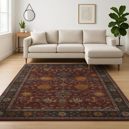 8' X 11' Red Purple Oriental Power Loom Area Rug