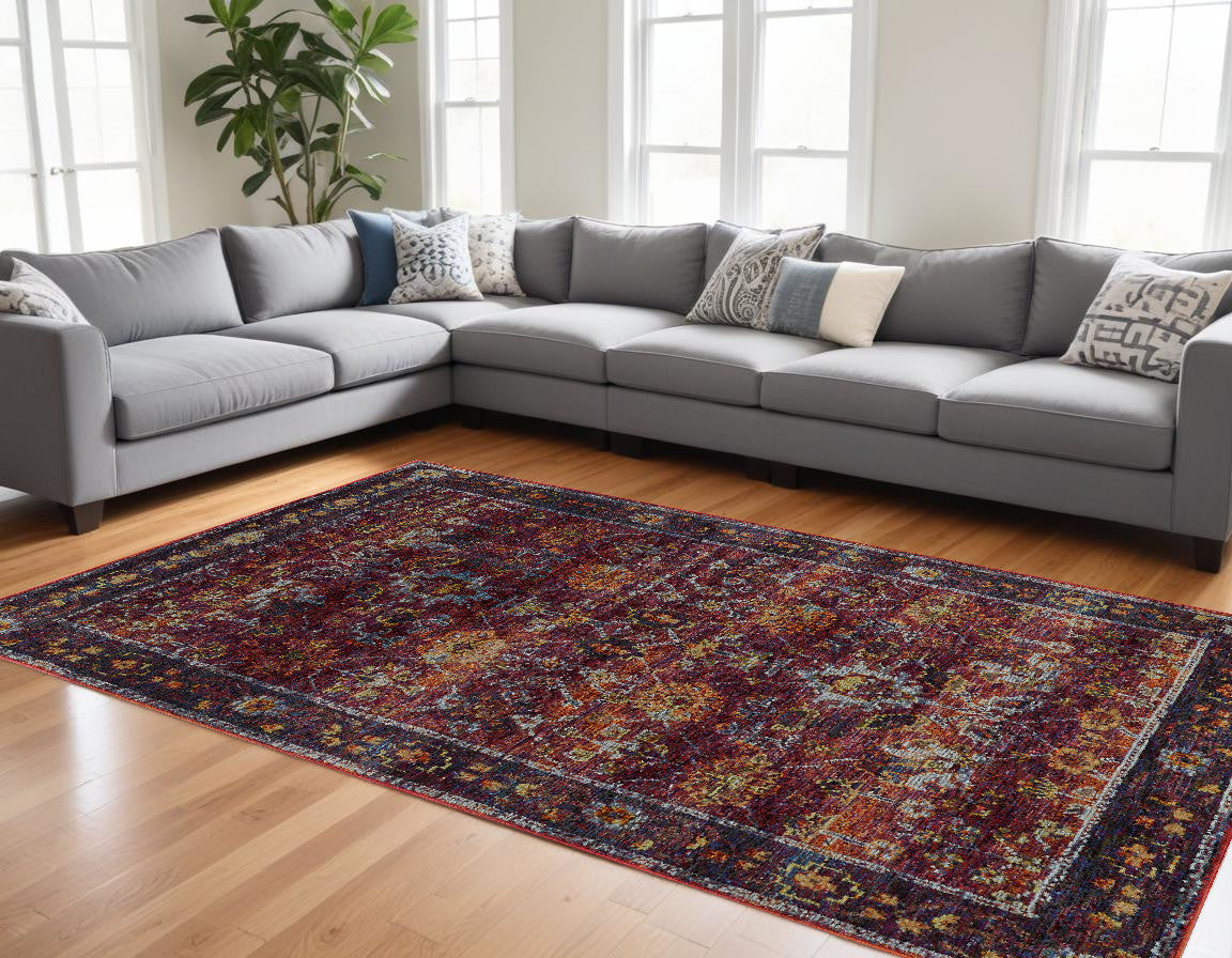 8' X 11' Red Purple Oriental Power Loom Area Rug