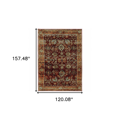 10' X 13' Red and Gold Oriental Power Loom Area Rug