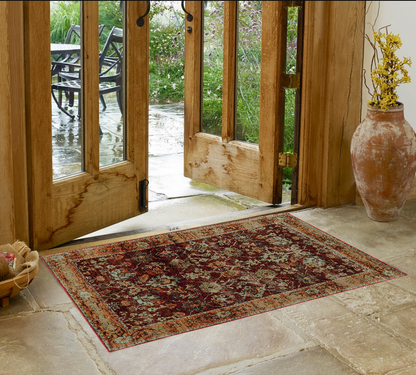 2' X 3' Red and Gold Oriental Power Loom Area Rug