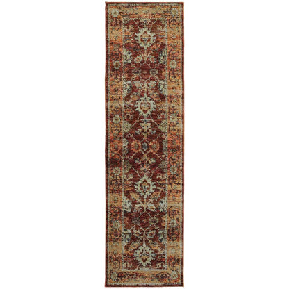 8' Red And Gold Oriental Runner Rug