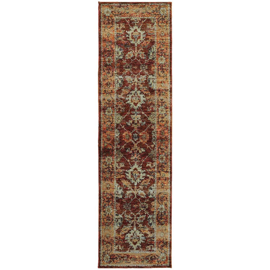 8' Red And Gold Oriental Runner Rug