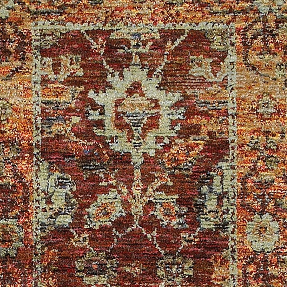 8' Runner Red and Gold Oriental Power Loom Runner Rug