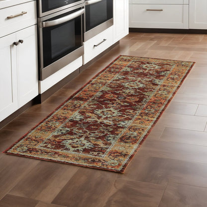 8' Red And Gold Oriental Runner Rug