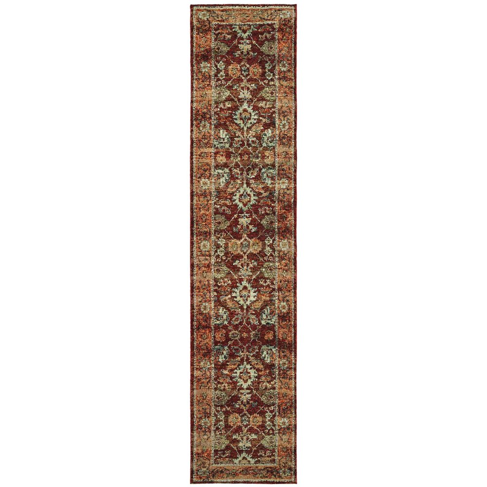 12' Red Gold And Green Oriental Runner Rug